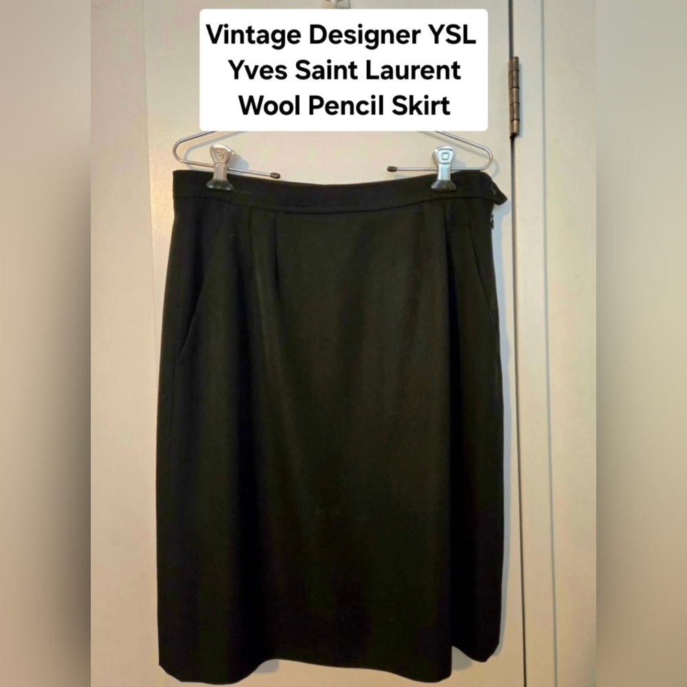 Vintage Yves Saint Laurent YSL 100% Wool Pencil Skirt with Pockets